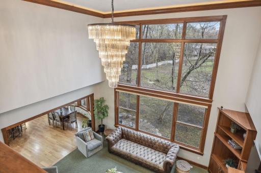 Great Room with 18 Ft Ceiling open to 2nd Floor & RH Crystal Chandelier