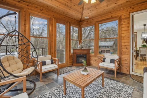 4 Seasons Porch with Ceiling Speakers, Electric Fireplace & Heated Floors