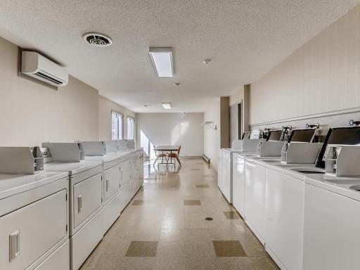 Laundry facilities are available on each floor and are open 24/7.