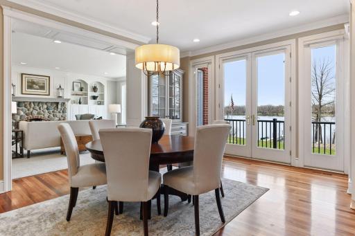 Informal dining with access to the upper balcony and view of the lake