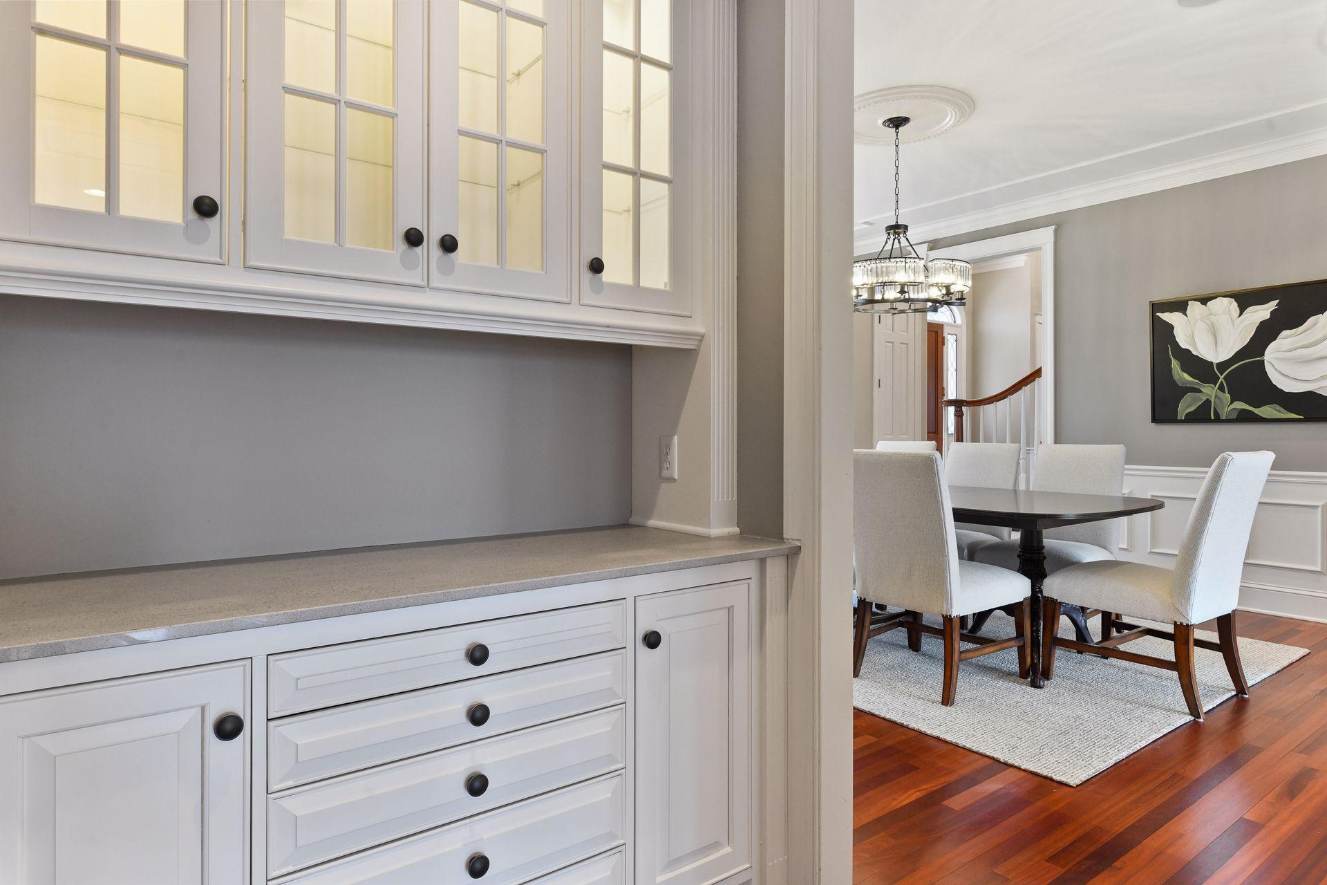 A built-in buffet conveniently connects the kitchen to the formal dining area