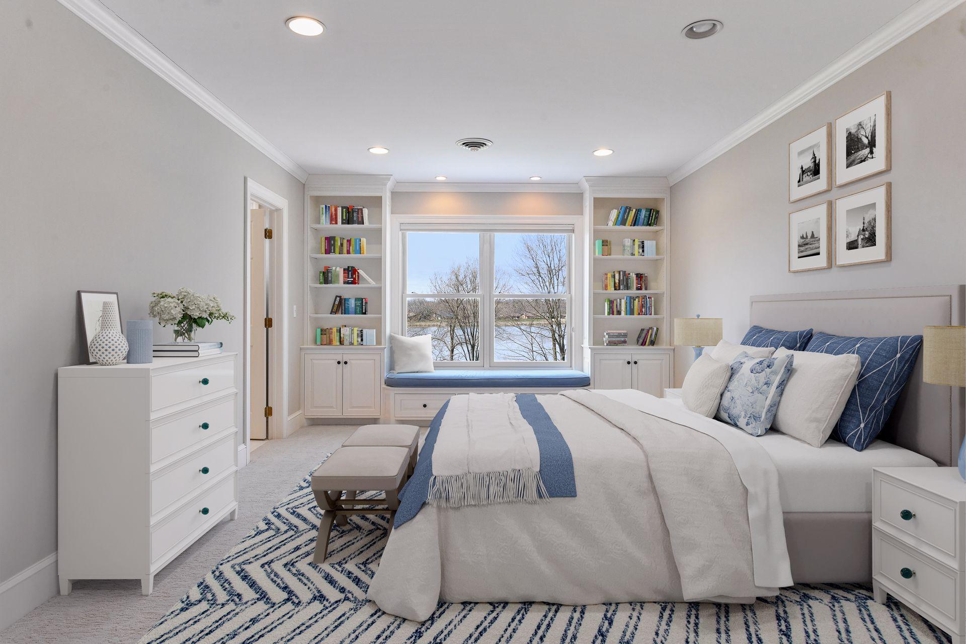 Bedroom #4 with walk-in closet, window bench seat and views of the lake