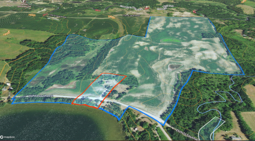 3D Map of property (4+- acres in red not included in sale.)