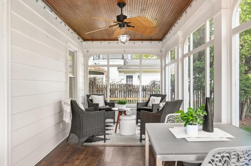 Screened porch in the back of the house connects to the family room and patio.