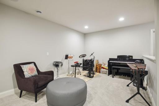 This bonus area is currently being used as a music space, but could also be a play area, added office space or you could add a wet bar here!