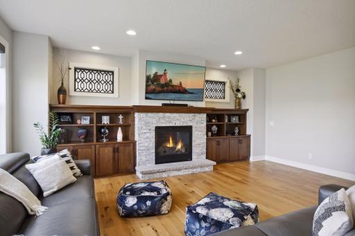 Custom window treatments in this room provide privacy as well