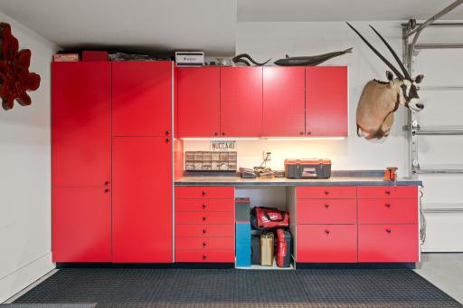 Organized storage and work area in garage