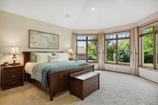 The bedroom has plenty of space to spread out and making this a room a true oasis. The ceilings are vaulted and have built in speakers too.