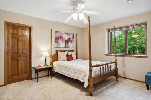 This lower level bedroom also has a huge walk-in closet and ceiling fan.