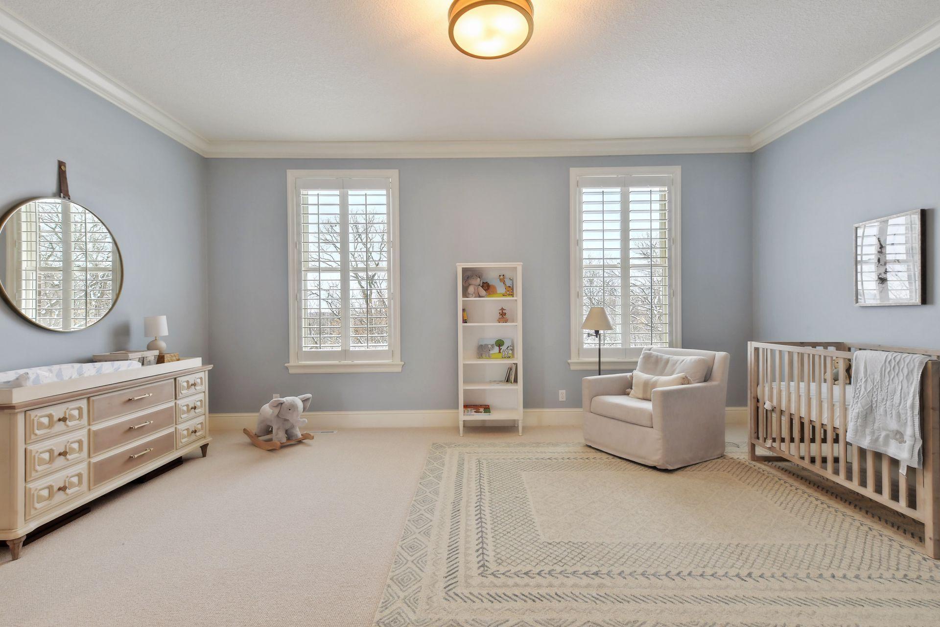 New wool carpet flows throughout the upper level.