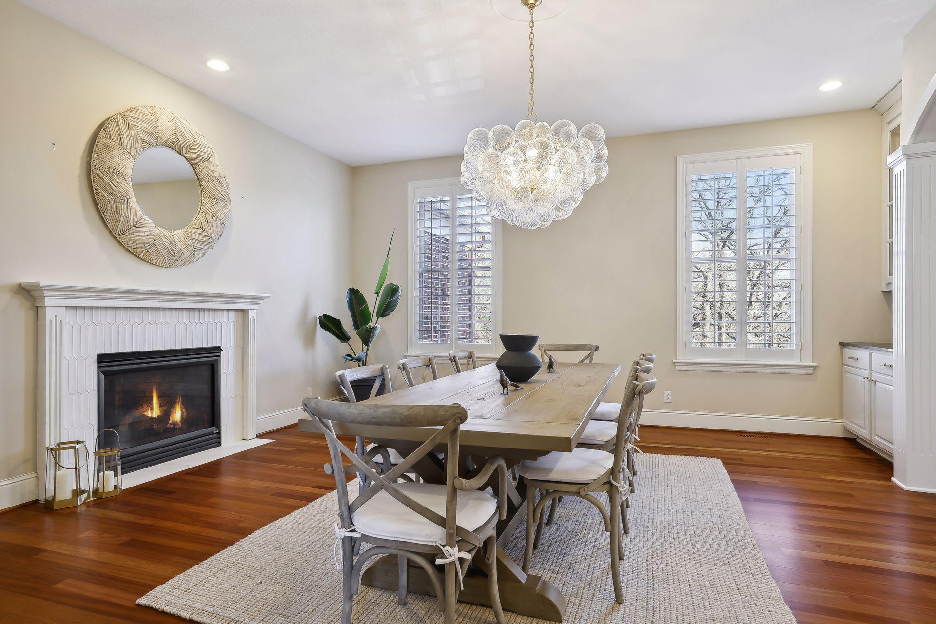 From the designer lighting to updated fireplace tile surround, you will love sharing meals around the dining room table.