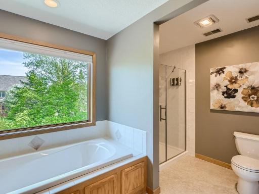 Relax at the end of the day in this deep soaker tub.