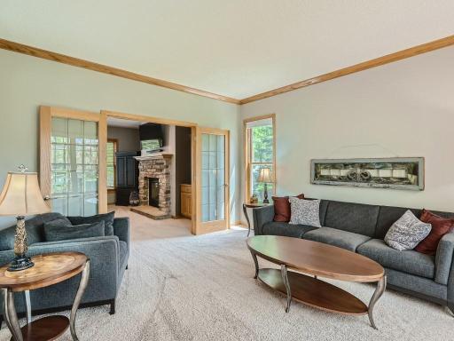 The formal living room is open to the family room