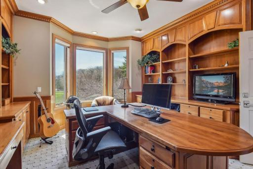 Main level office with good views and fireplace