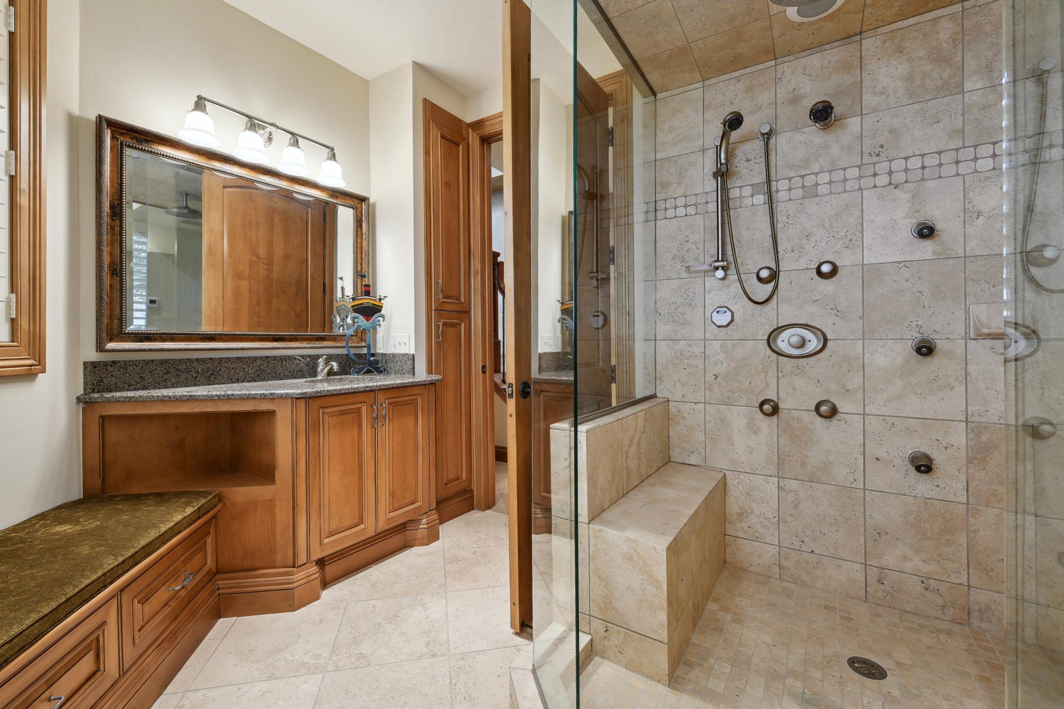 Lower level bathroom with steam shower