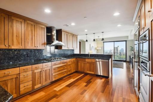 Open and airy kitchen occupies the same space as family room