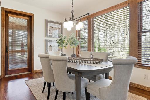 A wall of windows adds a scenic backdrop to the the kitchen area