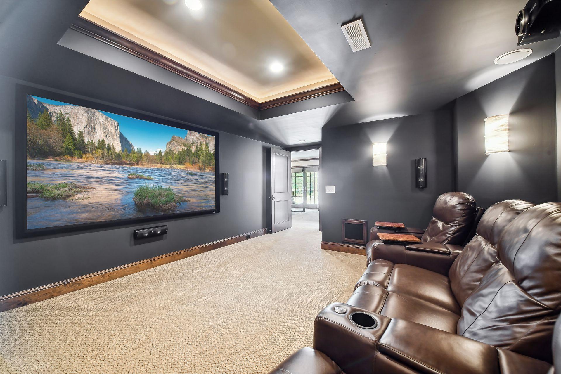 Make movie night an event in the Home Theatre where you will find a Sony projector and built-in cabinetry for storage of all your AV components and equipment.