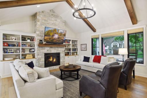 Vaulted ceilings make for a grand living room.