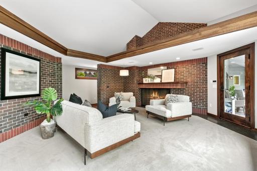 Family room with spectacular wood-burning fireplace