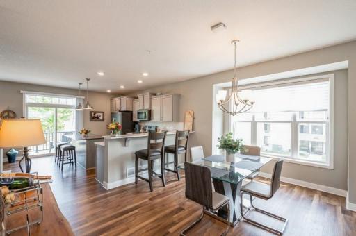 Square, round or or rectangular - there is room for almost any table shape and size here. Clean-up is easier with the tasteful and durable vinyl plank (LVP) flooring!