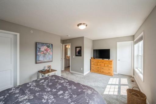 Another walk-in closet is located on the opposite side of the room. Overhead lighting is included in the bedrooms for your convenience.