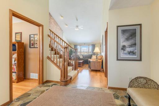 Foyer looking into Living Room with Vaulted Ceilings