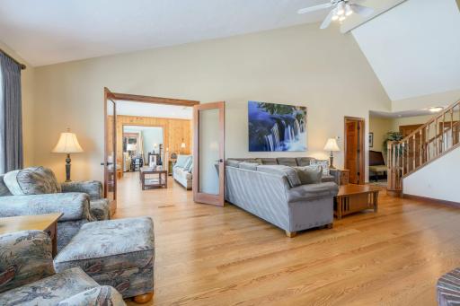 Sunroom French doors opening into Living Room