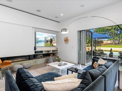 Entertainment area with central speaker system.