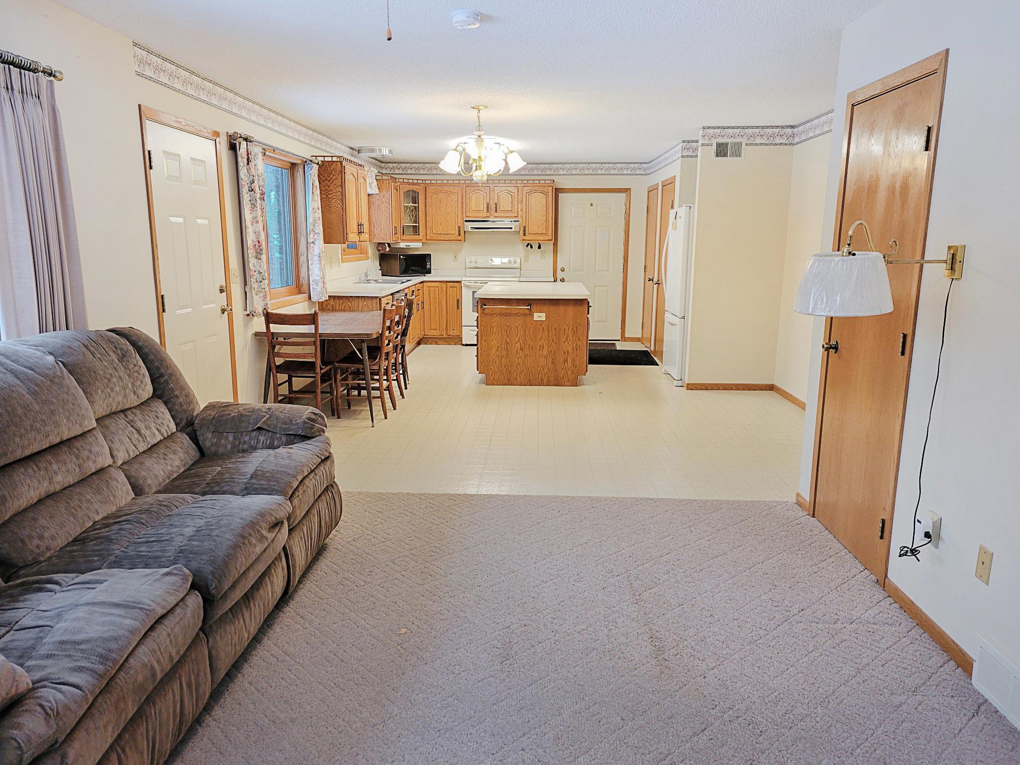 Facing the kitchen/dining area