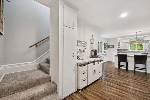 Stairs to access additional bedrooms/bathroom