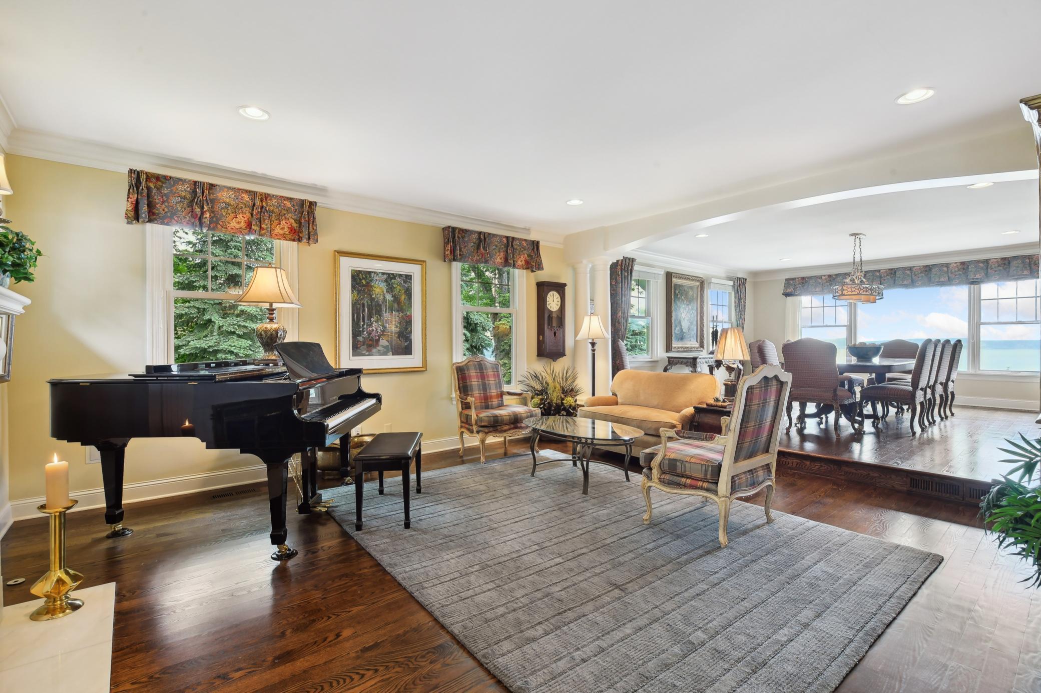 Set to the left of the foyer are the formal areas of the home.