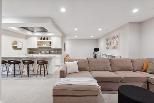 Lower level family room with wet bar and amusement area