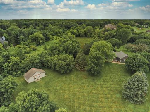 Aerial view of the front of the property