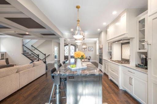The heart of the home opens to the living room and dinning area.