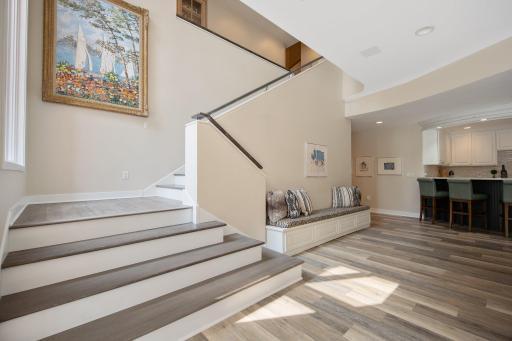 Stairs leading you to the lower level. Open to the main floor.