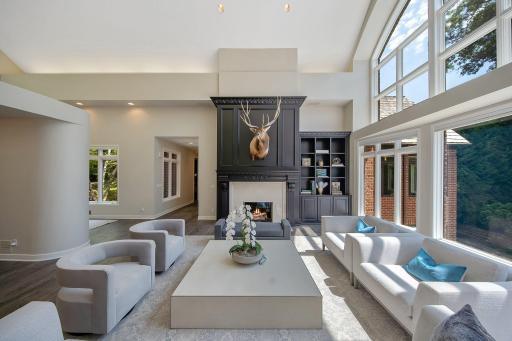 Several built ins and a 2 sided fireplace to the office.