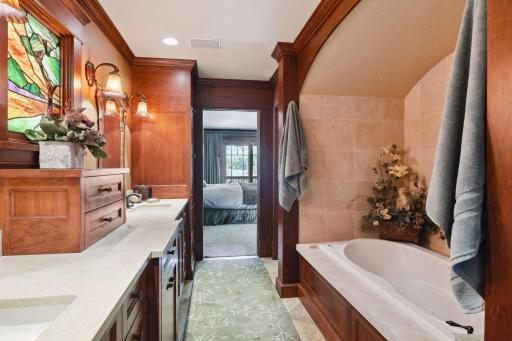 Stand-up Shower (not pictured) and Jacuzzi tub with starry fiber-optic lights overhead.