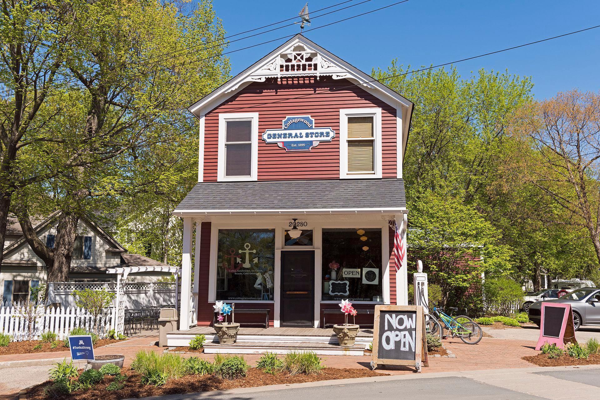 If you head east on the LRT trail, you will happen upon the Cottagewood General Store. This quaint shop is a Deephaven staple with treats and gifts to explore.