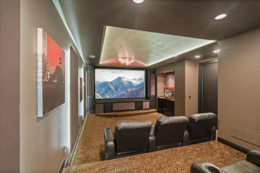 130" HD Screen, extensive lighting package and hand stenciled ceiling