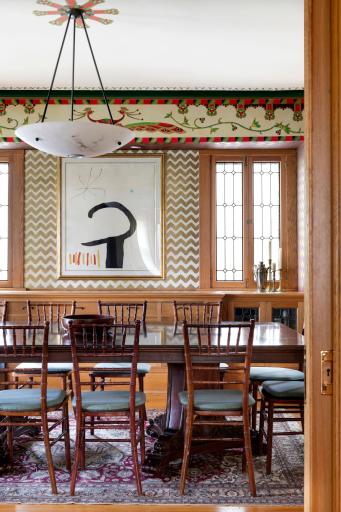 Ukranian Russian theme hand stenciled on dining room walls