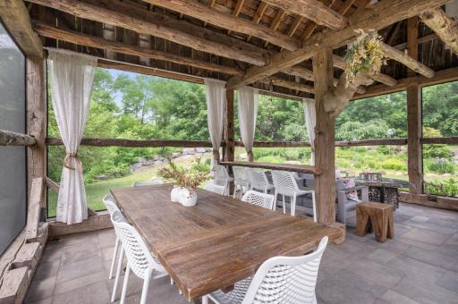 The pavilion boasts a durable and visually appealing paver flooring. The use of pavers not only adds texture and visual interest but also provides a stable and easy-to-maintain surface for the outdoor space.