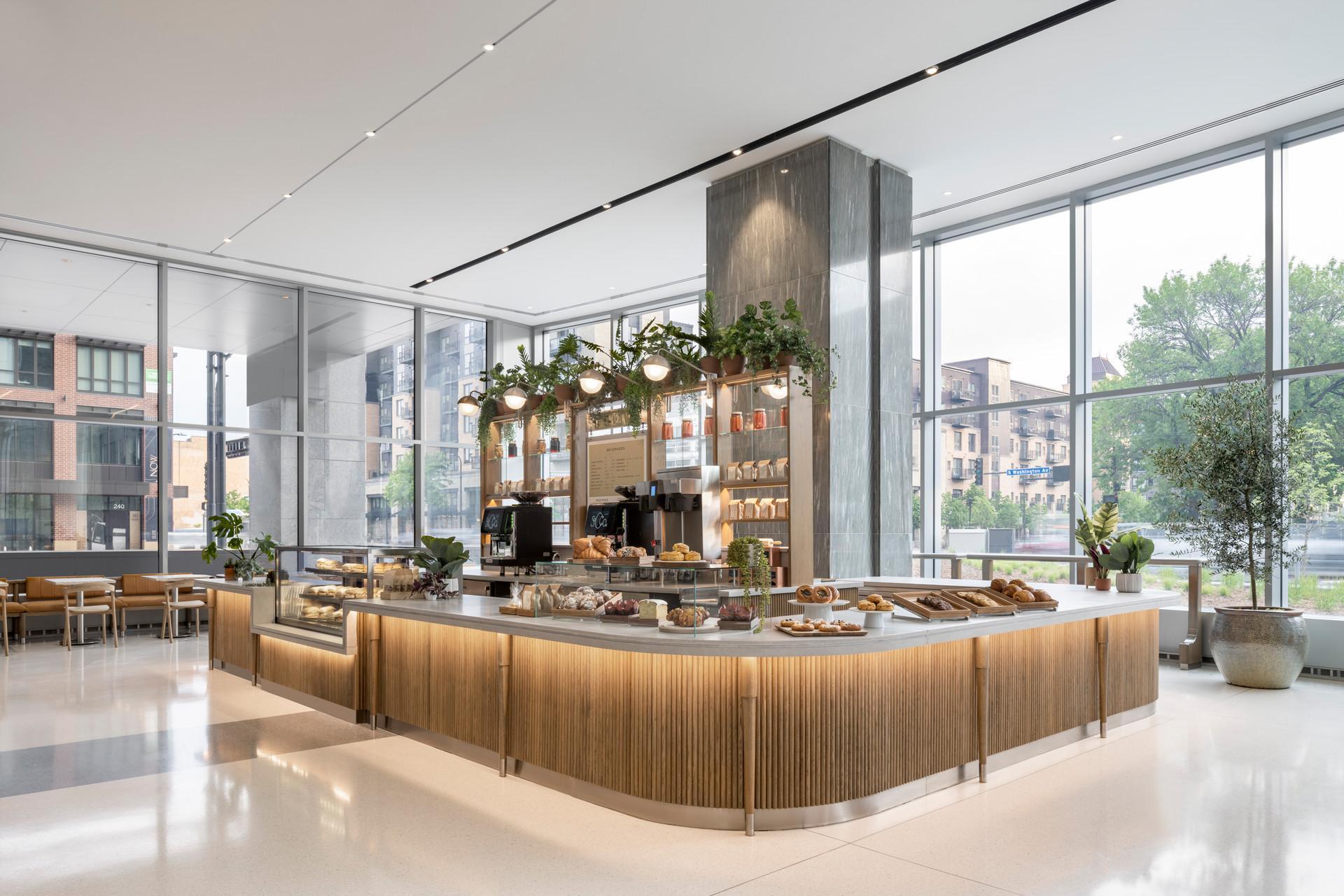 Socca Cafe on the first floor of the building is available for coffee and grab & go bites/lunch.