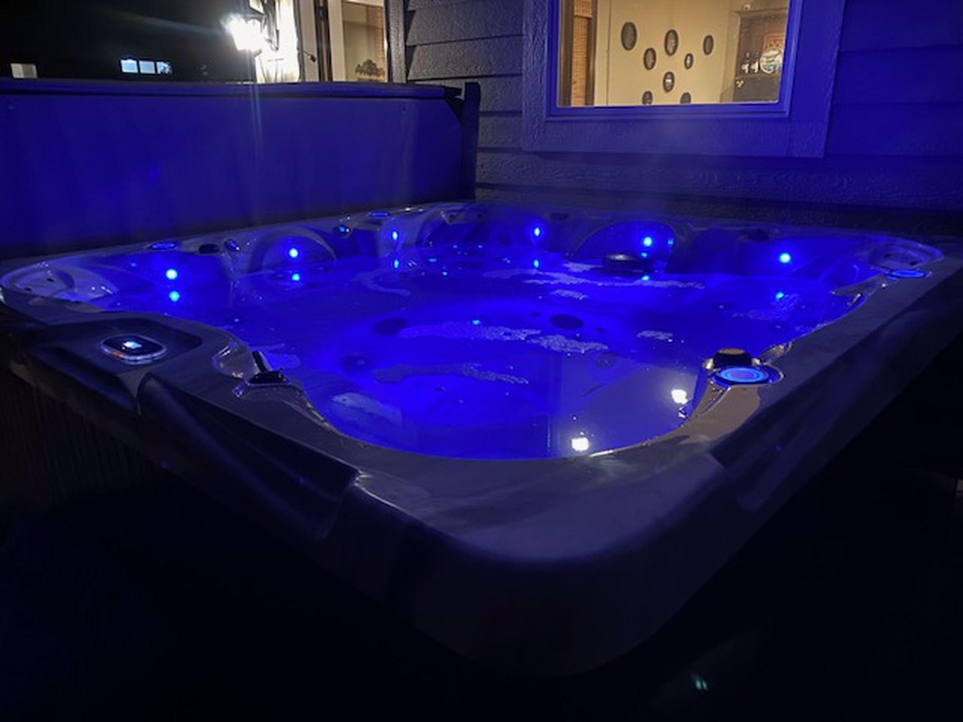 Evening lights sitting in the hot tub.