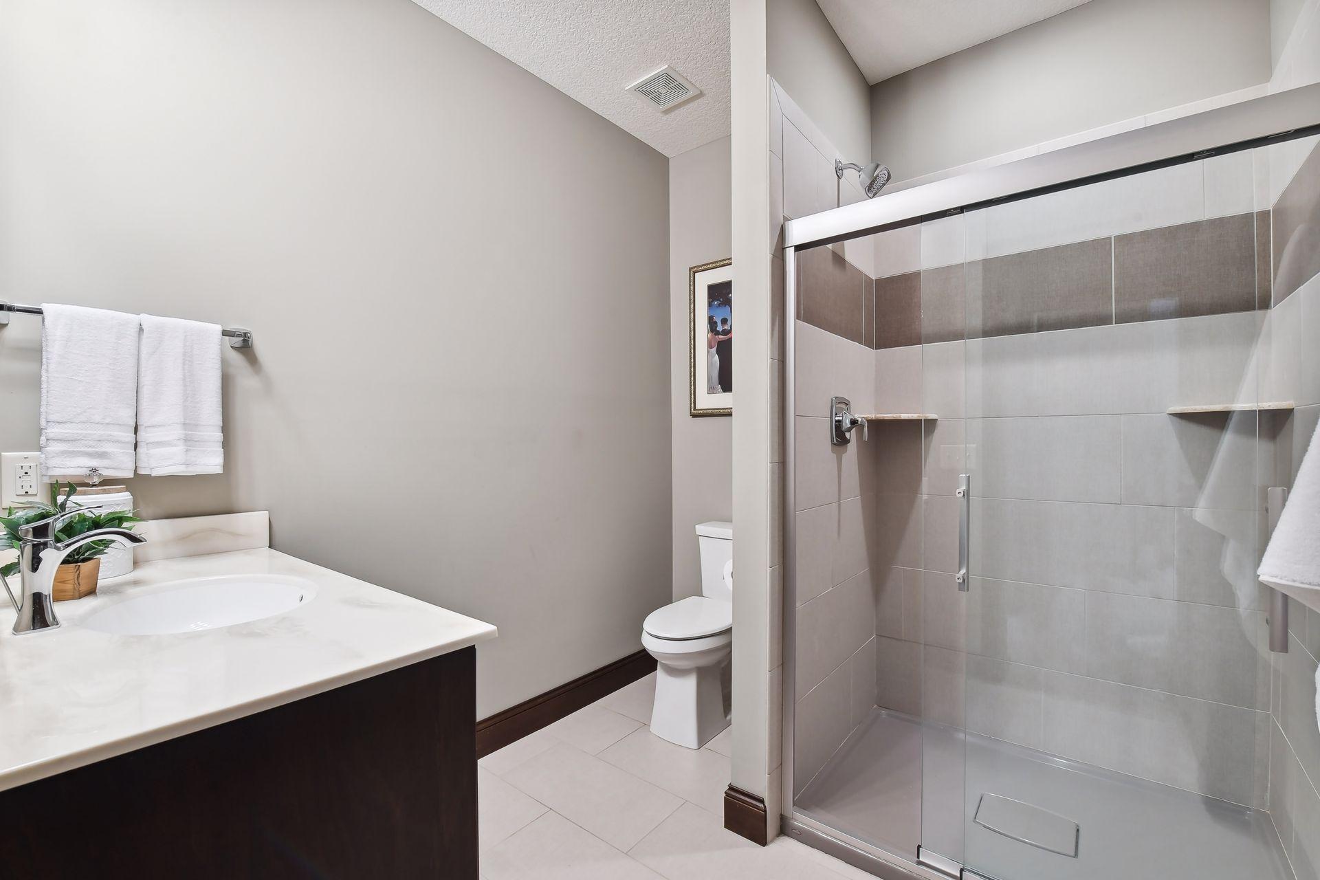 Lower level three fourth bathroom.