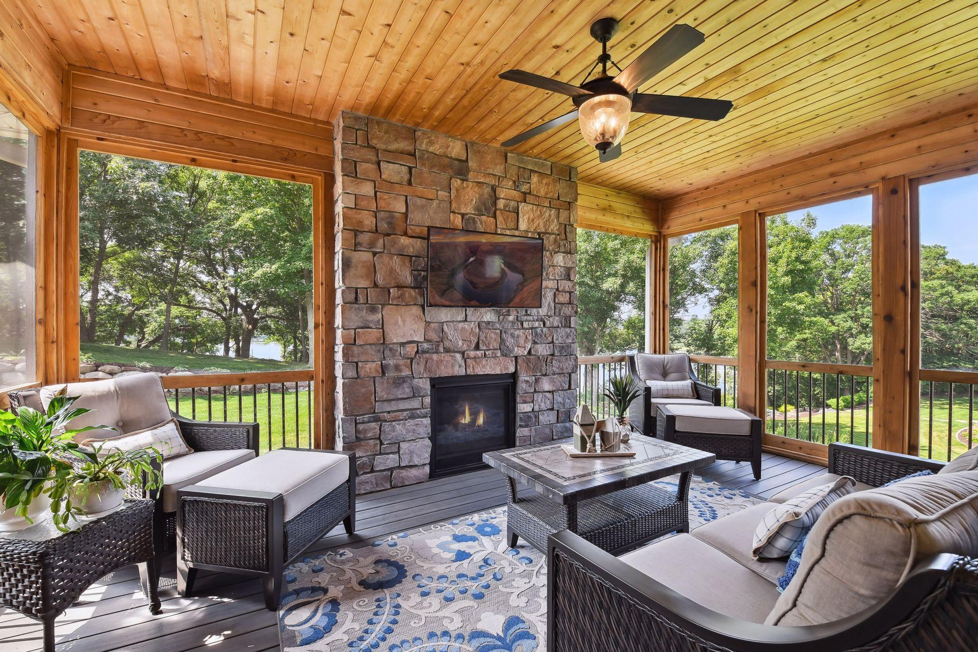 WOW! I want to live here and have this view. One of four fireplaces in the home to enjoy along with nature, tranquility and privacy.