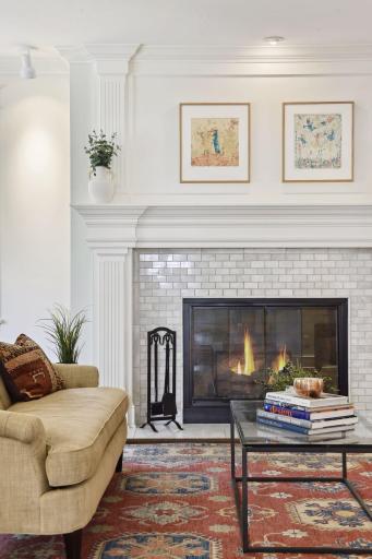 Marble faced, wood burning fireplace