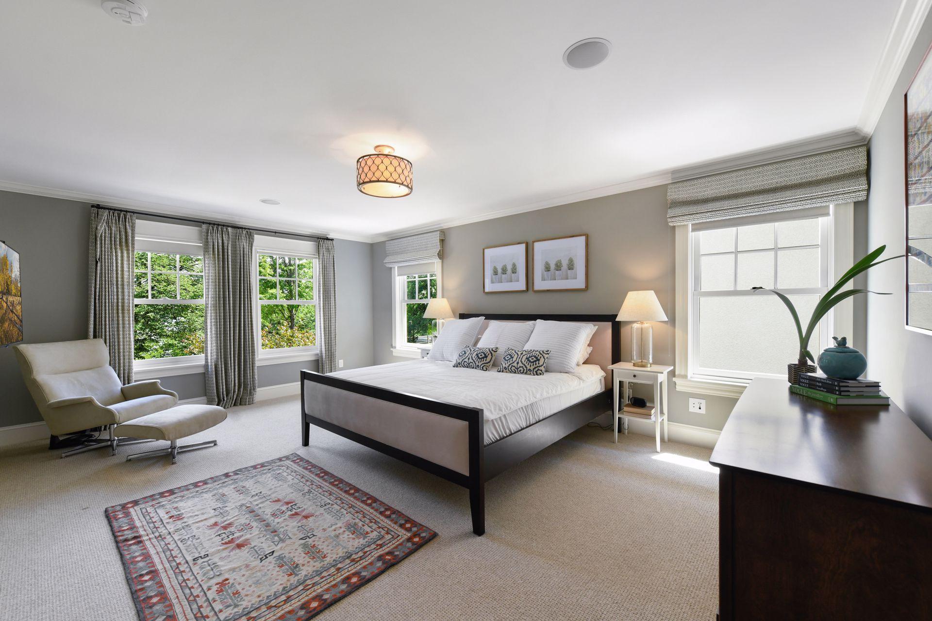 Lake-facing primary suite on the second floor