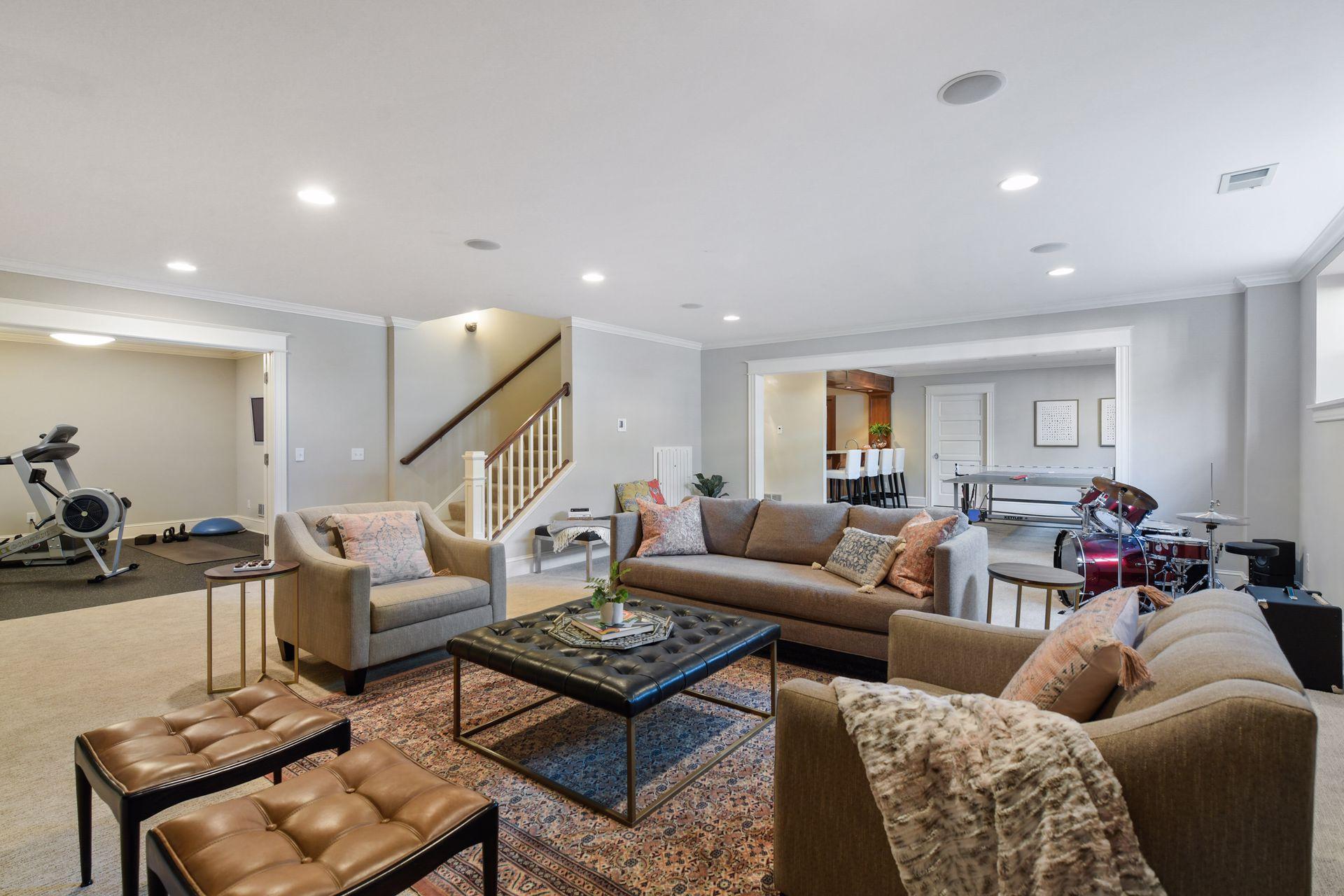 Lower level family room with in-floor heat for cozy winter hang outs