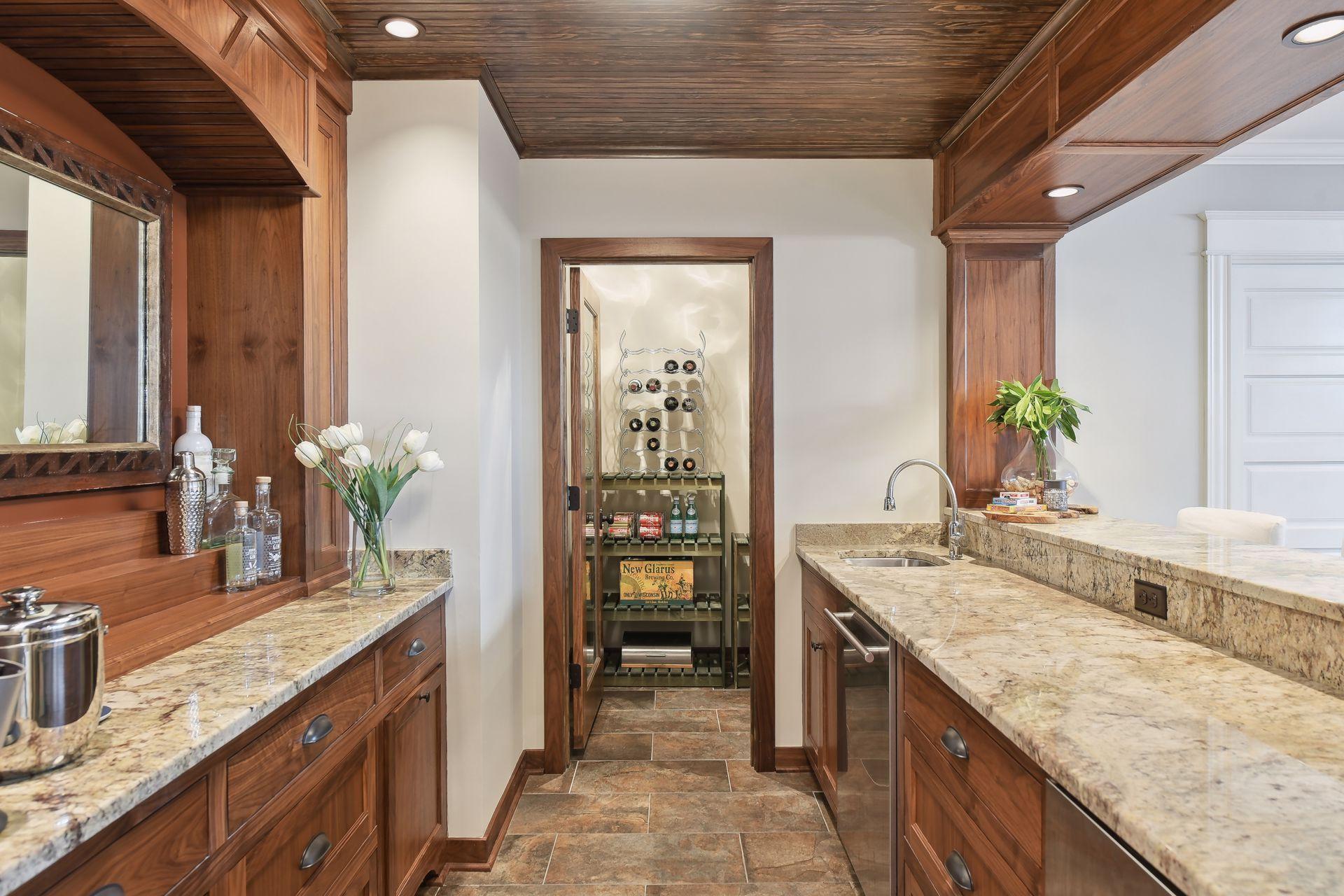 Wet bar with dishwasher, ice machine and fridge